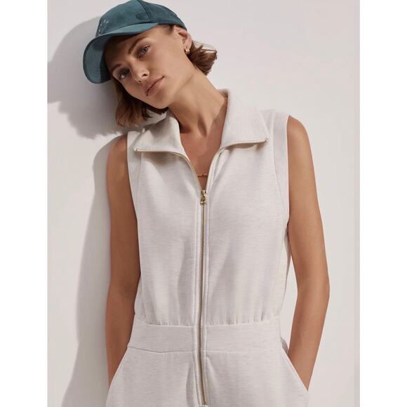Varley Double Soft Madelyn Stretch-Jersey Jumpsuit Ivory-Marl Size‎ Small - Picture 2 of 16